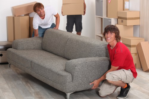 Removal staff handling boxes with care and planning